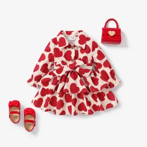 Baby Girl Sweet Multi-layered Heart-shaped Long Sleeve Dress #1169600