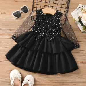 Baby Girl Sweet Polka Dot Multi-layered Long Sleeve Dress #1059266