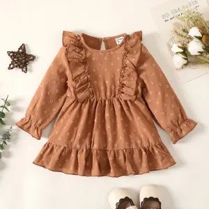 Baby Girl Swiss Dot Long-sleeve Ruffled Dress #1051410