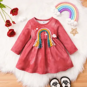 Baby Girl Tie-dye Rainbow Decor Long-sleeve Dress #1052062