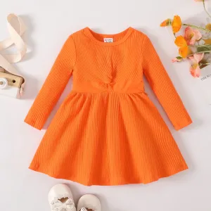 Baby Girl Twist Front Rib-knit Long-sleeve Dress #1047494