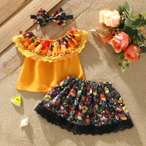 Baby GirlCute Yellow Plant and Floral Sweet Lace Top and Dresses Set #1331447