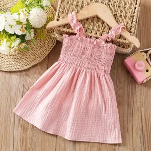 Baby Girls Casual Smocked Pink Cotton Dress #1322214