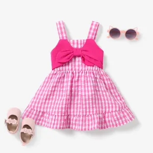 Baby Girl's Sweet Grid/Houndstooth Hanging Strap Dress #1317857