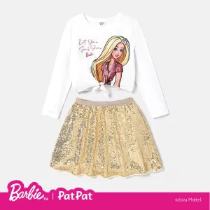 Barbie Kid Girl 2pcs Naiaâ¢ Figure Print Long-sleeve Top and Sequin Skirt Set #1055265