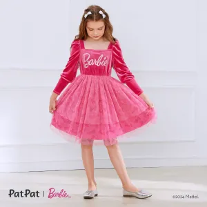 Barbie Kid Girl Glitter Letter Graphic Long-sleeve Mesh Fairy Dress #1055328
