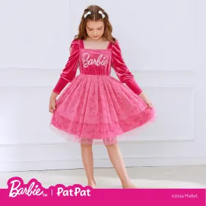 Barbie Kid Girl Glitter Letter Graphic Long-sleeve Mesh Fairy Dress #1055330