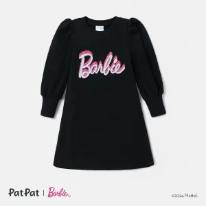 Barbie Kid Girl Letter Print Puff-sleeve Dress