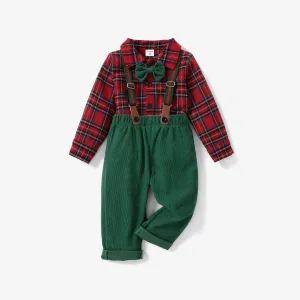 Christmas 3pcs Toddler Boy Avant-garde Grid/Houndstooth Boy Suit with Button/Secret Button #1196542