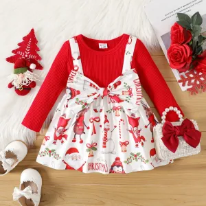 Christmas Baby Girl Childlike pattern  Bowknot Design Dress Or Skirt Set #1211002