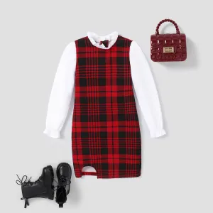 Christmas Kid Girl's Grid Houndstooth Dress with Agaric Edge #1207212
