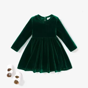 Christmas Sweet Toddler Girl Solid color Velvet material Dress Set #1197500