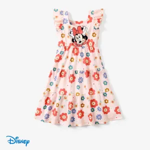 Disney Mickey and Friends 1 pc Kid Girl Character Print Floral Ruffled-Sleeve Dress
