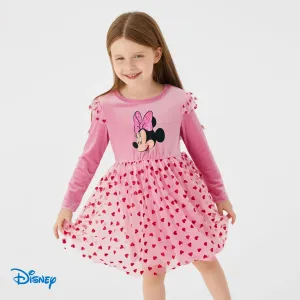 Disney Mickey and Friends Toddler Girl Heart print Flutter-sleeve Mesh Dress #1166657