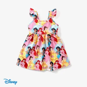 Disney Princess 1pc Toddler Girls All Princess Character Print Ruffled-Sleeve with Bowknot Dress
