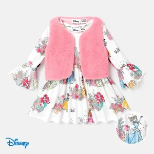 Disney Princess Baby Girl 2pcs Allover Print Ruffle-sleeve Dress and Fuzzy Cardigan Set #1063215