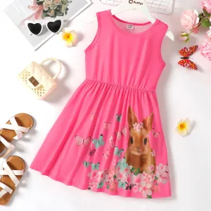 Easter Kid Girl Bunny Butterfly Print Sleeveless Dress #834692