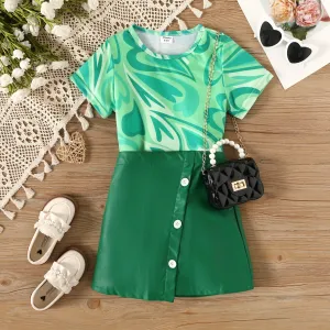 Heart-shaped Skirt Suit, 2pcs, Girl, Cotton-Blend, Button/Secret Button, Regular, Kid Skirt Clothes