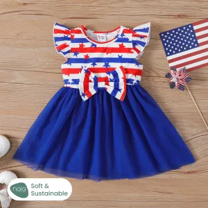 Independence Day Baby Girl Bow Decor Naiaâ¢ Flutter-sleeve Dress #1037731