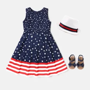 Independence Day Kid Girl Allover Print Sleeveless Dress #908549