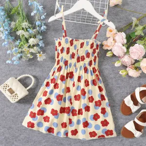 Kid Girl 100% Cotton Allover Floral Print Smocked Slip Dress #1034004