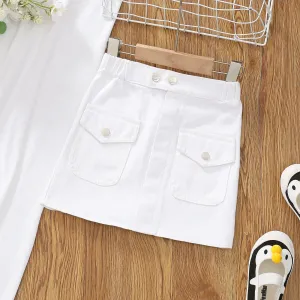 Kid Girl 100% Cotton Flap Pocket Solid Skirt #919957