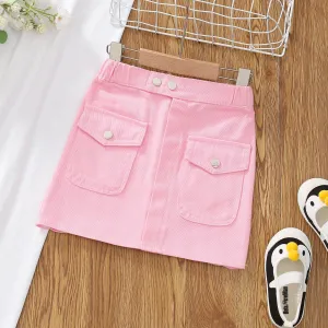 Kid Girl 100% Cotton Flap Pocket Solid Skirt #919961