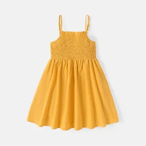 Kid Girl 100% Cotton Solid Color Smocked Slip Dress