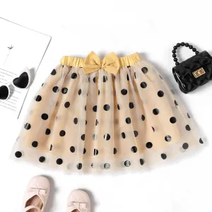 Kid Girl 3D Bowknot Design Polka dots Mesh Skirt #215659