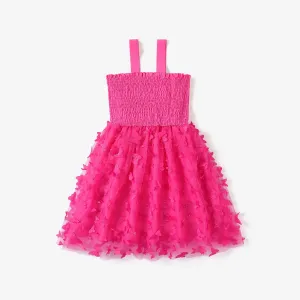 Kid Girl 3D Butterfly Design Mesh Splice Smocked Slip Fairy Dress #786319