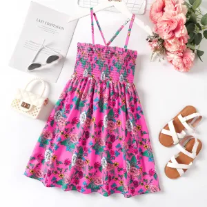 Kid Girl Allover Flower Print Smocked Slip Dress #1037687