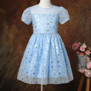 Kid Girl Bow Back Sequin Stars Decor Mesh Overlay Fairy Dress #1107564