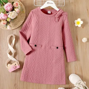 Kid Girl Cable Knit Bowknot Design Long-sleeve Pink #205411