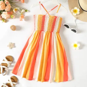 Kid Girl Colorblock Stripe Smocked Slip Dress #233255