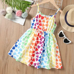 Kid Girl Colorful Heart Print Slip Dress #845013