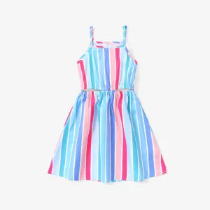 Kid Girl Colorful Stripe Pattern Cut Out Design Slip Dress