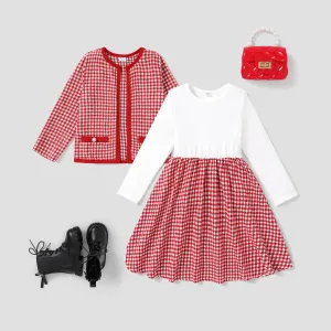 Kid Girl Fashionable Secret Button Christmas Coat/Skirt Set #1167709