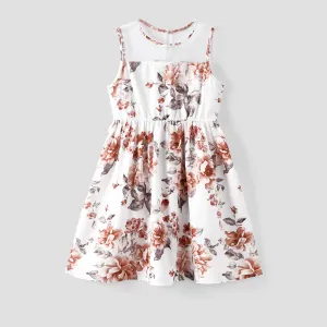 Kid Girl Floral Print Mesh Design Sleeveless Dress #720229