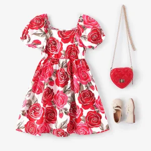 Kid Girl Floral Print Puff-sleeve Dress #1325714