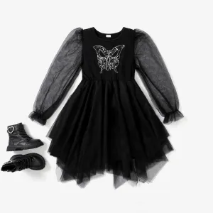Kid Girl Halloween Childlike Animal Pattern Butterfly Puff Sleeve Skirt/Dress #1091280