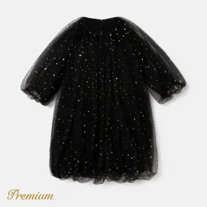 Kid Girl Loose Elegant Trendy Halloween with Puff Sleeves and Stars Pattern Fairy Dress #1066290