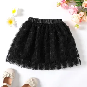 Kid Girl Polka dots 3D Floral Design Elasticized Mesh Skirt #227502