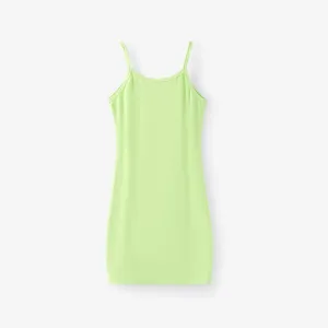 Kid Girl Solid Color Hip-covering Cami Dress #1329284