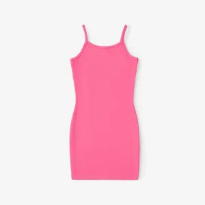 Kid Girl Solid Color Hip-covering Cami Dress #1329288