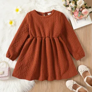 Kid Girl Solid Color Textured Long-sleeve Dress #214887