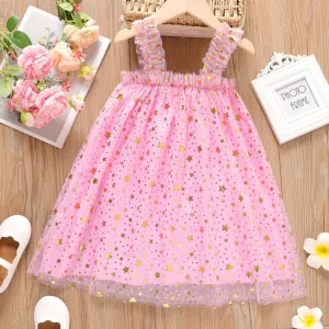 Kid Girl Stars Pattern Mesh Ruched Slip Fairy Dress #1040873