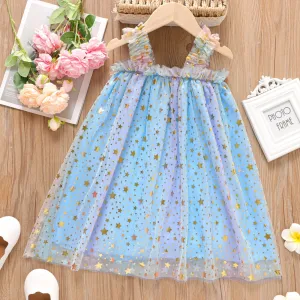 Kid Girl Stars Pattern Mesh Ruched Slip Fairy Dress #1042423
