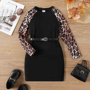 Kid Girl Stylish Leopard Stitched Dress #1061722