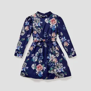 Kid Girl  Sweet Floral Stand Collar Skirt/Dress #1065821