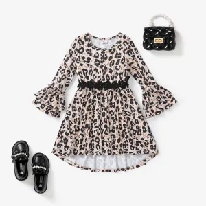 Kid Girl Sweet Leopard Horn Edge Dress #1168795